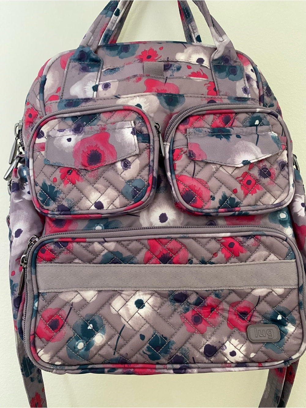 lug Quilted Floral Tote - Pink, Gray, Teal